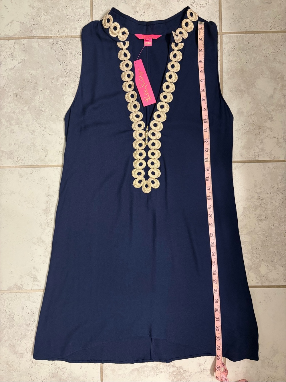 NWT Lilly Pulitzer| Jane Shift Navy Embellished V-Neck Zip Vacation Dress | Sz 6 - Picture 11 of 11